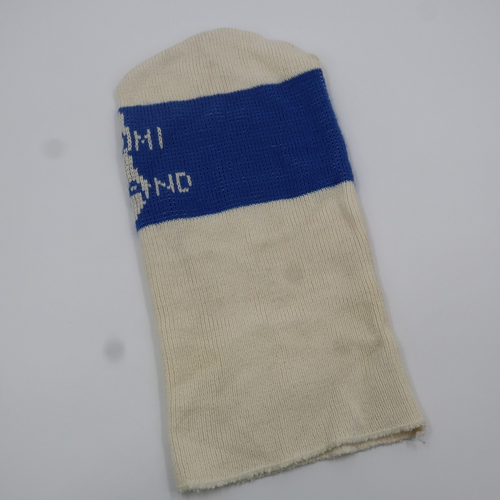 Vintage Suomi Finland Knit Beanie Hat Blue White Map Graphic Slouchy Tall Cap